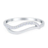 Wave Ring Half Eternity Round Simulated Cubic Zirconia 925 Sterling Silver (7mm)