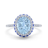 Accent Dazzling Engagement Ring Oval Simulated Cubic Zirconia 925 Sterling Silver