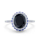 Accent Dazzling Engagement Ring Oval Simulated Cubic Zirconia 925 Sterling Silver