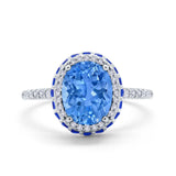 Accent Dazzling Engagement Ring Oval Simulated Cubic Zirconia 925 Sterling Silver