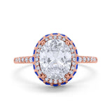 Accent Dazzling Engagement Ring Oval Simulated Cubic Zirconia 925 Sterling Silver