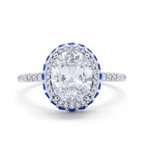 Accent Dazzling Engagement Ring Oval Simulated Cubic Zirconia 925 Sterling Silver