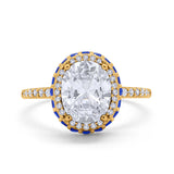 Accent Dazzling Engagement Ring Oval Simulated Cubic Zirconia 925 Sterling Silver
