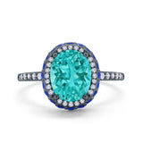 Accent Dazzling Engagement Ring Oval Simulated Cubic Zirconia 925 Sterling Silver