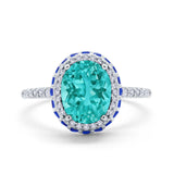 Accent Dazzling Engagement Ring Oval Simulated Cubic Zirconia 925 Sterling Silver