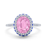 Accent Dazzling Engagement Ring Oval Simulated Cubic Zirconia 925 Sterling Silver