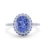 Accent Dazzling Engagement Ring Oval Simulated Cubic Zirconia 925 Sterling Silver