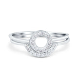 O Ring Band Set Open Circle Round Simulated Cubic Zirconia 925 Sterling Silver