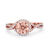 Halo Twisted Engagement Ring Simulated Cubic Zirconia 925 Sterling Silver