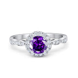 Art Deco Engagement Ring Round Simulated Cubic Zirconia 925 Sterling Silver