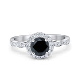 Art Deco Engagement Ring Round Simulated Cubic Zirconia 925 Sterling Silver