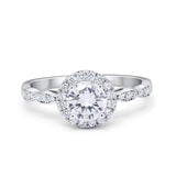 Art Deco Engagement Ring Round Simulated Cubic Zirconia 925 Sterling Silver