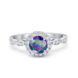 Art Deco Engagement Ring Round Simulated Cubic Zirconia 925 Sterling Silver