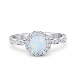 Art Deco Engagement Ring Round Simulated Cubic Zirconia 925 Sterling Silver