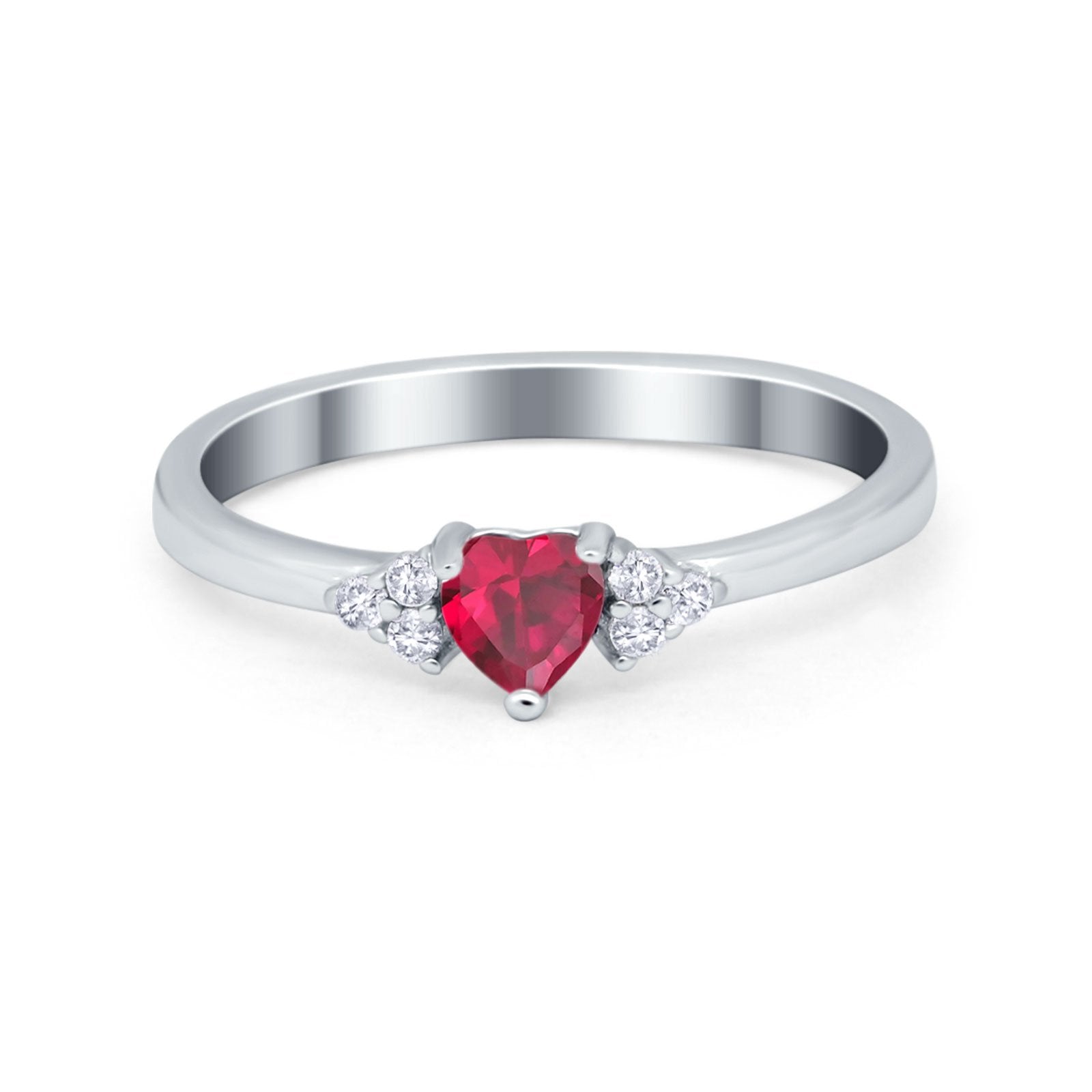 Engagement Heart Promise Ring Round Simulated Cubic Zirconia 925 Sterling Silver
