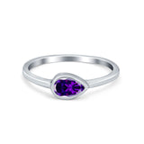 Pear Solitaire Wedding Ring Bezel Simulated Cubic Zirconia 925 Sterling Silver