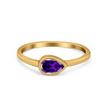 Pear Solitaire Wedding Ring Bezel Simulated Cubic Zirconia 925 Sterling Silver