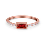 Accent Ring Emerald Cut Round Simulated Cubic Zirconia 925 Sterling Silver