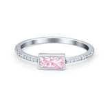 Accent Ring Emerald Cut Round Simulated Cubic Zirconia 925 Sterling Silver