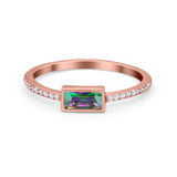Accent Ring Emerald Cut Round Simulated Cubic Zirconia 925 Sterling Silver