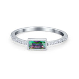 Accent Ring Emerald Cut Round Simulated Cubic Zirconia 925 Sterling Silver