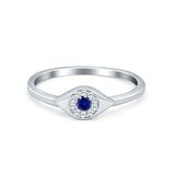 Evil Eye Ring Round Simulated Blue Sapphire Cubic Zirconia 925 Sterling Silver