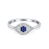 Evil Eye Ring Pave Simulated Blue Sapphire Cubic Zirconia 925 Sterling Silver
