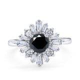 Halo Floral Style Vintage Wedding Ring Simulated Cubic Zirconia 925 Sterling Silver