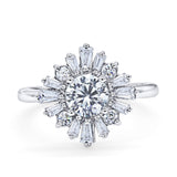 Halo Floral Style Vintage Wedding Ring Simulated Cubic Zirconia 925 Sterling Silver