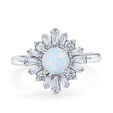 Halo Floral Style Vintage Wedding Ring Simulated Cubic Zirconia 925 Sterling Silver
