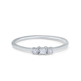 Three Stone Princess Cut Petite Ring Simulated Cubic Zirconia 925 Sterling Silver