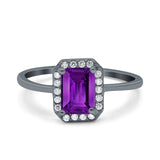 Halo Radiant Cut Wedding Engagement Ring Round Simulated Cubic Zirconia 925 Sterling Silver