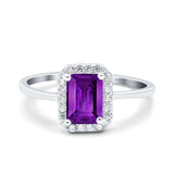 Halo Radiant Cut Wedding Engagement Ring Round Simulated Cubic Zirconia 925 Sterling Silver