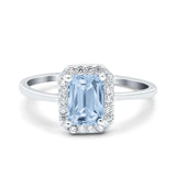 Halo Radiant Cut Wedding Engagement Ring Round Simulated Cubic Zirconia 925 Sterling Silver