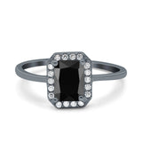 Halo Radiant Cut Wedding Engagement Ring Round Simulated Cubic Zirconia 925 Sterling Silver