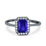 Halo Radiant Cut Wedding Engagement Ring Round Simulated Cubic Zirconia 925 Sterling Silver