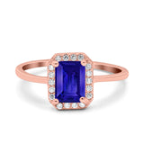 Halo Radiant Cut Wedding Engagement Ring Round Simulated Cubic Zirconia 925 Sterling Silver