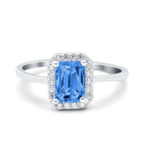Halo Radiant Cut Wedding Engagement Ring Round Simulated Cubic Zirconia 925 Sterling Silver
