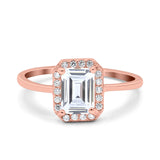 Halo Radiant Cut Wedding Engagement Ring Round Simulated Cubic Zirconia 925 Sterling Silver