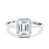 Halo Radiant Cut Wedding Engagement Ring Round Simulated Cubic Zirconia 925 Sterling Silver