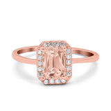 Halo Radiant Cut Wedding Engagement Ring Round Simulated Cubic Zirconia 925 Sterling Silver