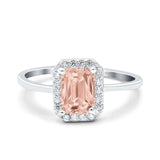 Halo Radiant Cut Wedding Engagement Ring Round Simulated Cubic Zirconia 925 Sterling Silver