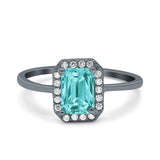 Halo Radiant Cut Wedding Engagement Ring Round Simulated Cubic Zirconia 925 Sterling Silver