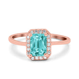 Halo Radiant Cut Wedding Engagement Ring Round Simulated Cubic Zirconia 925 Sterling Silver