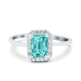 Halo Radiant Cut Wedding Engagement Ring Round Simulated Cubic Zirconia 925 Sterling Silver
