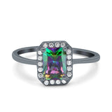 Halo Radiant Cut Wedding Engagement Ring Round Simulated Cubic Zirconia 925 Sterling Silver