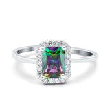 Halo Radiant Cut Wedding Engagement Ring Round Simulated Cubic Zirconia 925 Sterling Silver