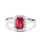 Halo Radiant Cut Wedding Engagement Ring Round Simulated Cubic Zirconia 925 Sterling Silver