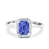 Halo Radiant Cut Wedding Engagement Ring Round Simulated Cubic Zirconia 925 Sterling Silver