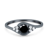 Art Deco Engagement Ring Round Simulated Cubic Zirconia 925 Sterling Silver